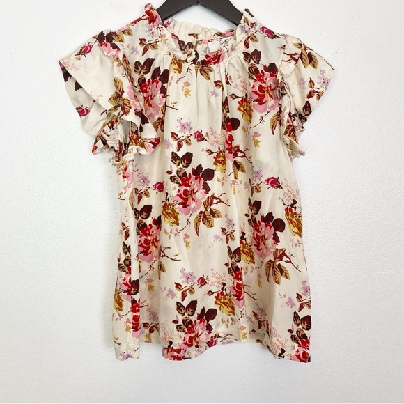 Sea New York Esme Cream Floral Print Flutter Sleeve Silk Top - Picture 3 of 6